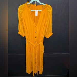Ann Taylor Yellow Button-Down Midi Dress